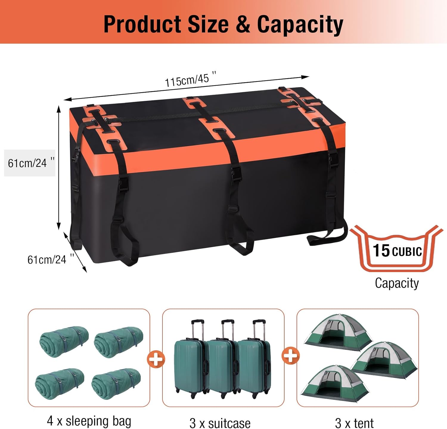 Plutohiker Heckbox für Anhängerkupplung 115 x 61 x 61cm, 425 Liter 600D PVC Car Cargo Transportbox Wasserdicht Reißfest Faltbare Gepäckbox