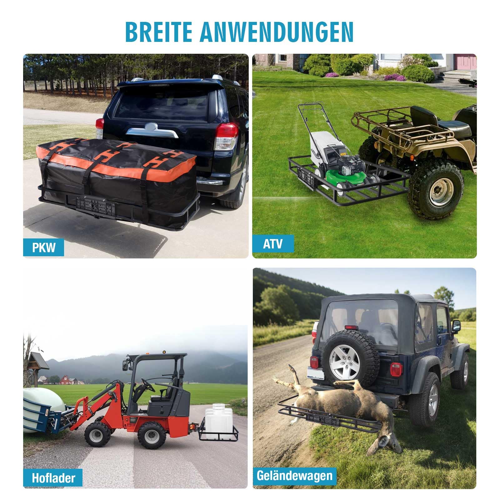 Heckträger für Anhängerkupplung 120x61x15cm,Wildträger Heckträger mit Montagekupplung,Suitable for Tow Hitch (Anhängerkupplung),Einsetzbar in ATV, PKW, SUV.Hoflader